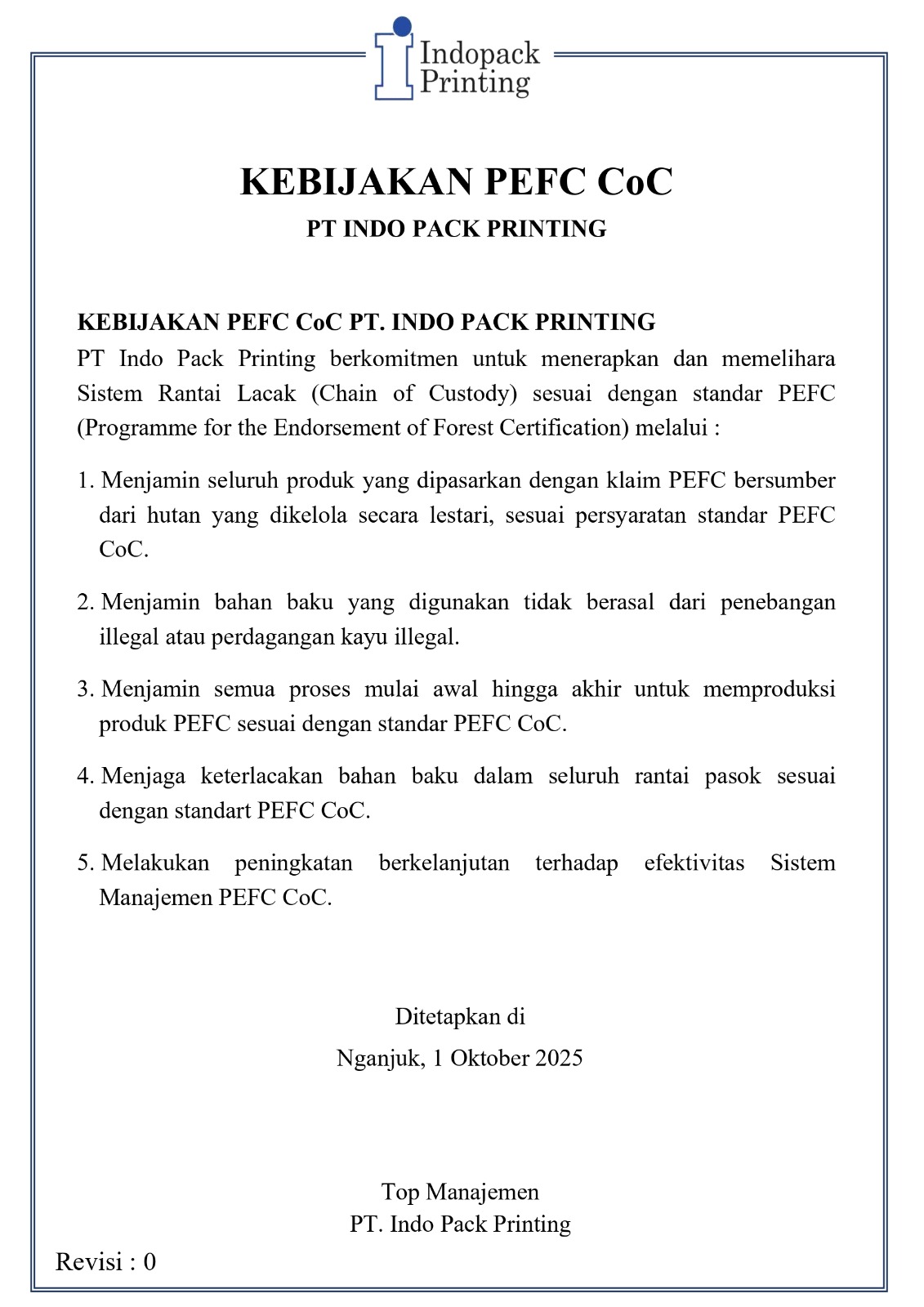 Kebijakan PEFC CoC