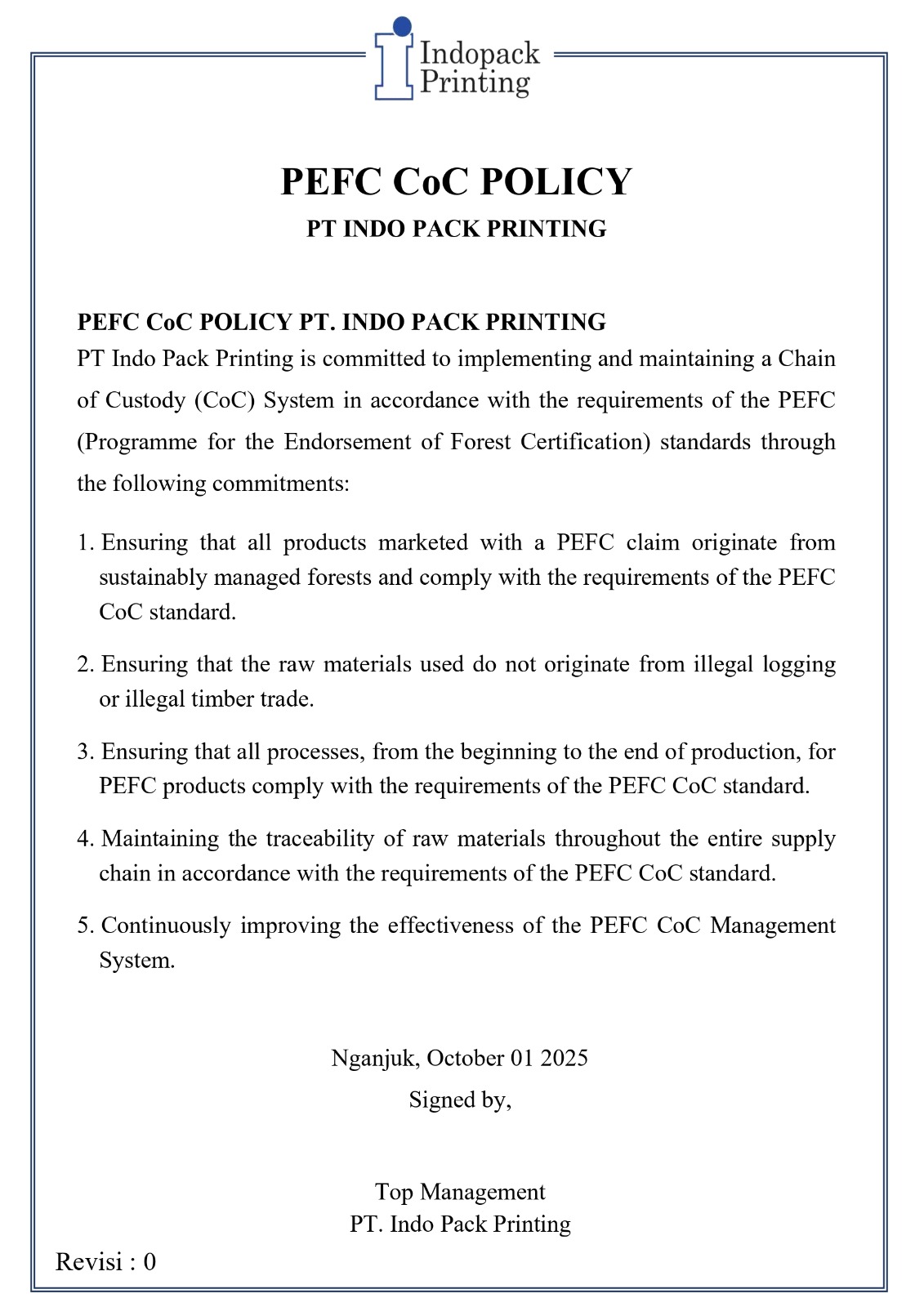 Kebijakan PEFC CoC